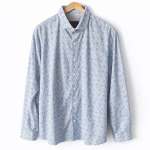 Egara Slim Fit Stretch Dress Shirt Blue Floral Easy Care XL